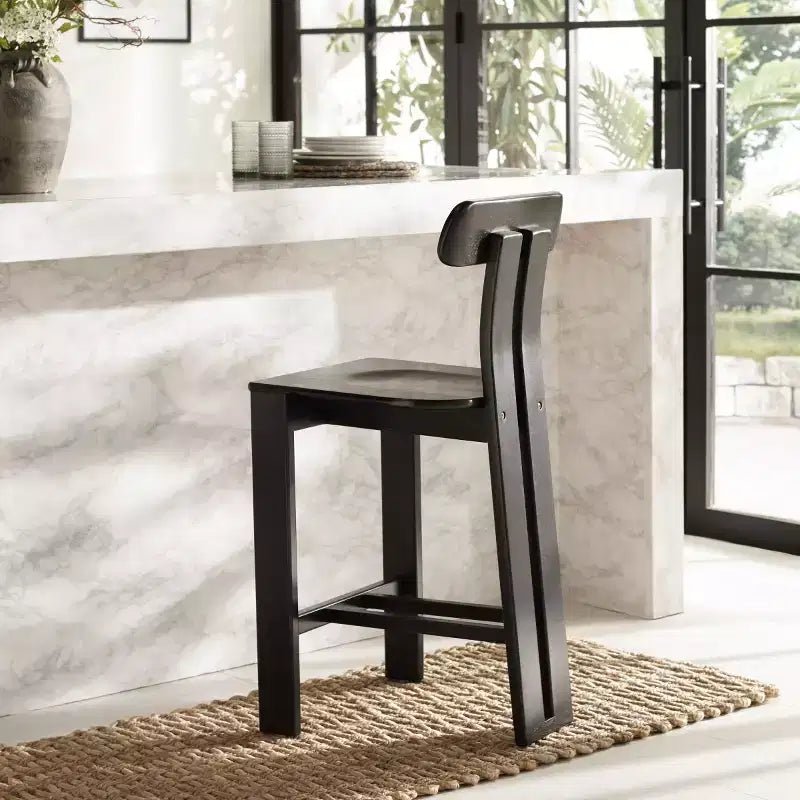 Tabouret de comptoir en bois – Noir / Blond clair / Noyer, Sans accoudoirs, Dossier mi-hauteur, 1 place