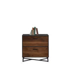 Meuble de classement 2 tiroirs en Noyer foncé, Mid-Century Modern, Piètement en métal
