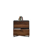 Meuble de classement 2 tiroirs en Noyer foncé, Mid-Century Modern, Piètement en métal