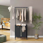 Sorter Hamper with Hanging Rack & Shelf, Rolling Cart with Lockable Wheels, Basket Organizer for Laundry Room Bedroom Bathroom