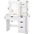 Coiffeuse noire/blanc chaud avec miroir, 4 tiroirs et étagères, prise de courant – 1 personne