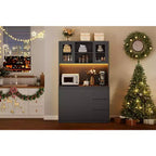 Armoire de cuisine 4 portes imitation bois marron avec prise de courant et 3 tiroirs
