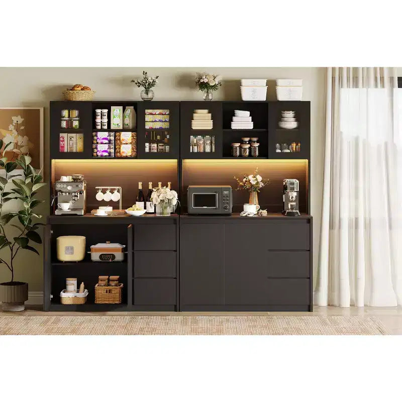 Armoire de cuisine 4 portes imitation bois marron avec prise de courant et 3 tiroirs