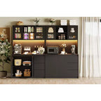 Armoire de cuisine 4 portes imitation bois marron avec prise de courant et 3 tiroirs
