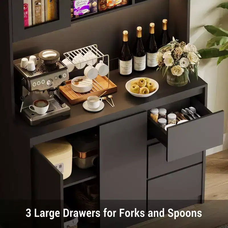 Armoire de cuisine 4 portes imitation bois marron avec prise de courant et 3 tiroirs