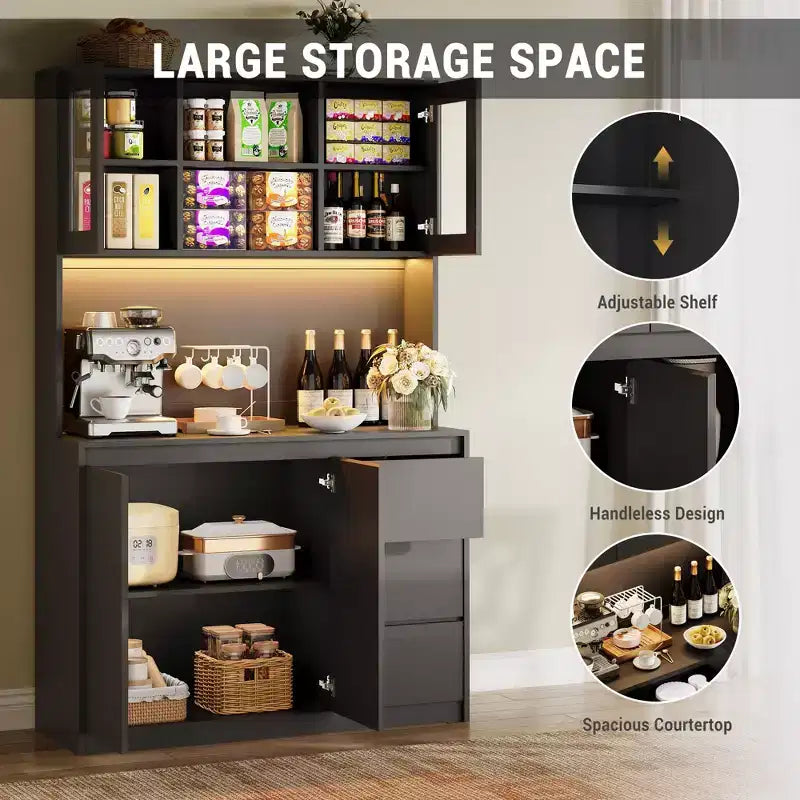 Armoire de cuisine 4 portes imitation bois marron avec prise de courant et 3 tiroirs