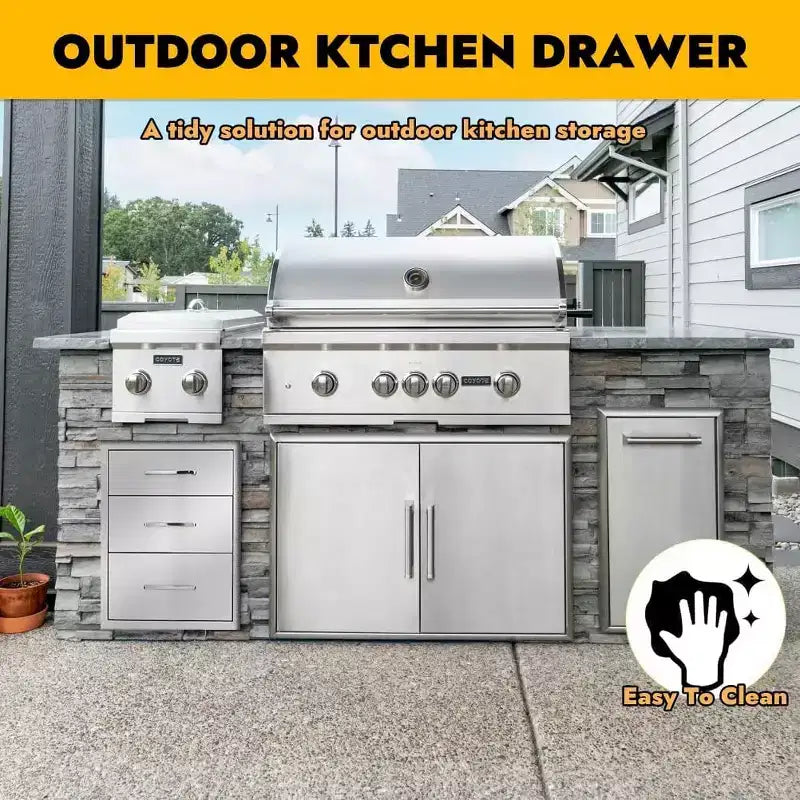Tiroir de barbecue encastrable en acier inoxydable argenté, 3 tiroirs, meuble de cuisine extérieure