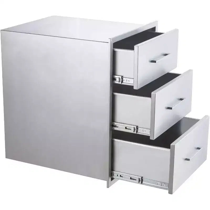 Tiroir de barbecue encastrable en acier inoxydable argenté, 3 tiroirs, meuble de cuisine extérieure
