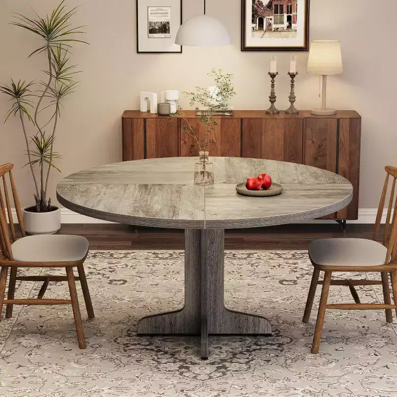 Table à manger ronde de 47" avec pieds arqués, noir/gris, pour 4 à 6 personnes