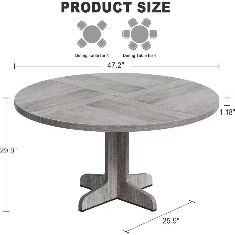 Table à manger ronde de 47" avec pieds arqués, noir/gris, pour 4 à 6 personnes