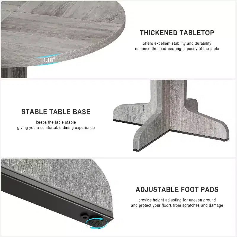 Table à manger ronde de 47" avec pieds arqués, noir/gris, pour 4 à 6 personnes