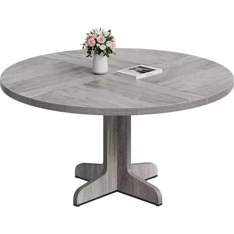 Table à manger ronde de 47" avec pieds arqués, noir/gris, pour 4 à 6 personnes