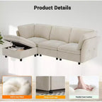 Fauteuil sans accoudoirs et pouf de rangement en velours beige crème, 2 places, modulable