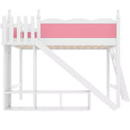 Lit mezzanine rose et blanc de taille Queen avec toboggan, échelle et armoire de rangement – Pour 1 enfant